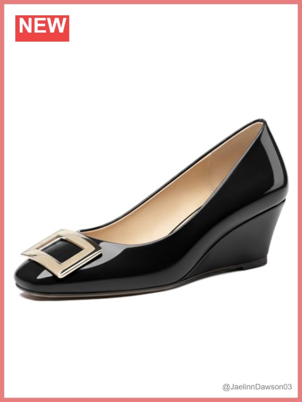 Women's Square Toe Wedge Pumps Patent Leather Slip-On Heels